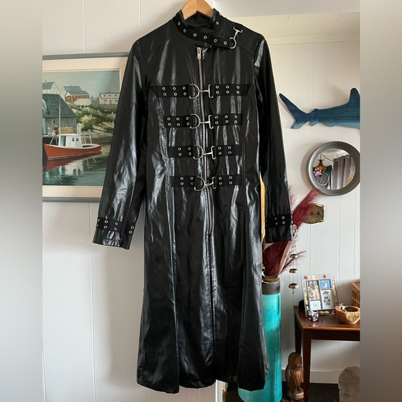 Tripp nyc Other - Vintage Tripp NYC Vinyl Faux Leather Trench Coat Goth Buckles Bondage Duster vtg
